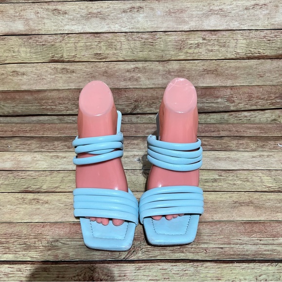 Schutz Blue Leather Square Toe Heels - Picture 4 of 8